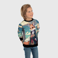 Свитшот детский Лисица в мегаполисе, цвет: 3D-черный — фото 2