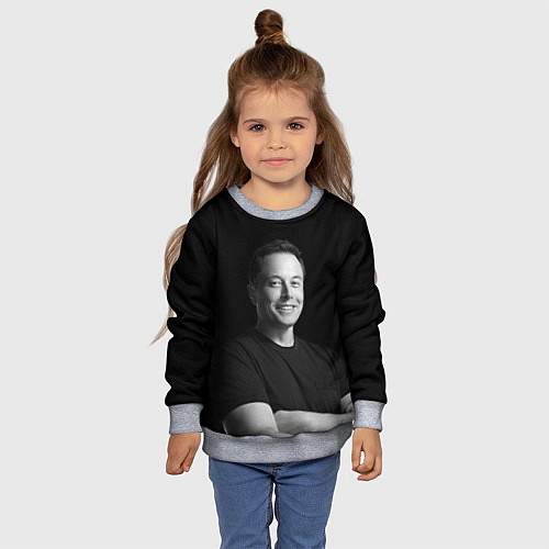 Детский свитшот Илон Маск, портрет / 3D-Меланж – фото 4