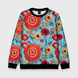 Свитшот детский Эффект вышивки маки, цвет: 3D-черный