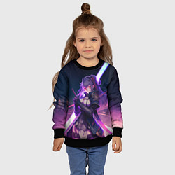 Свитшот детский Cyber girl in purple light, цвет: 3D-черный — фото 2
