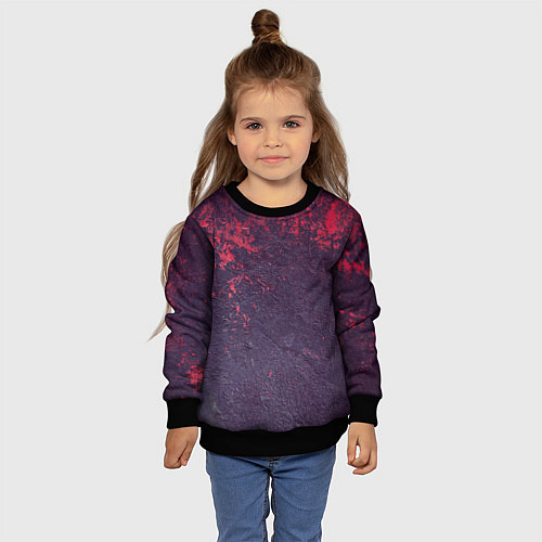 Детский свитшот Наскальная чёрная текстура с красными брызгами / 3D-Черный – фото 4