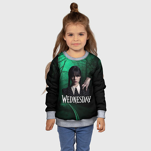 Детский свитшот Уэнсдэй зеленый лес / 3D-Меланж – фото 4