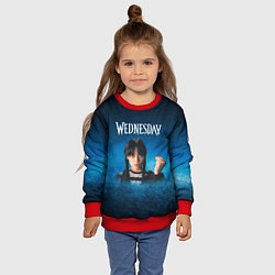 Свитшот детский Уэнсдэй синий фон, цвет: 3D-красный — фото 2
