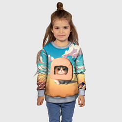 Свитшот детский Мемный кот в хлебе, цвет: 3D-меланж — фото 2