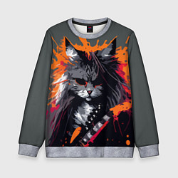 Свитшот детский Rocker Cat on a gray background - C-Cats collectio, цвет: 3D-меланж