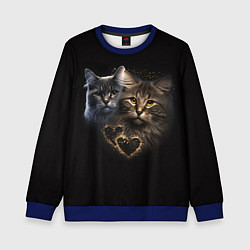 Свитшот детский Влюбленные кот и кошка с сердечками, цвет: 3D-синий