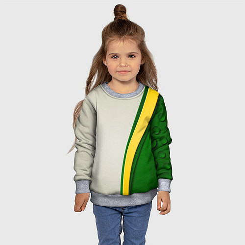 Детский свитшот Абстрактный минимал с бежевым, жёлтым и зелёными ц / 3D-Меланж – фото 4