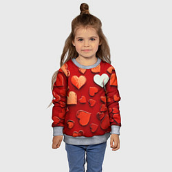 Свитшот детский Красные сердца на красном фоне, цвет: 3D-меланж — фото 2