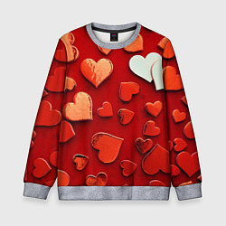 Свитшот детский Красные сердца на красном фоне, цвет: 3D-меланж