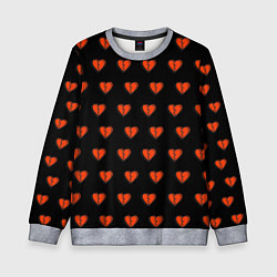 Свитшот детский Разбитые сердца на черном фоне, цвет: 3D-меланж