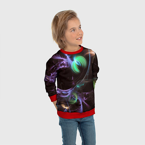 Детский свитшот Магические фиолетовые волны и цветные космические / 3D-Красный – фото 3