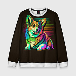 Свитшот детский Неоновый корги, цвет: 3D-белый