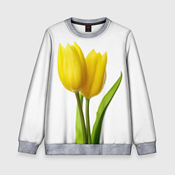 Свитшот детский Желтые тюльпаны на белом, цвет: 3D-меланж