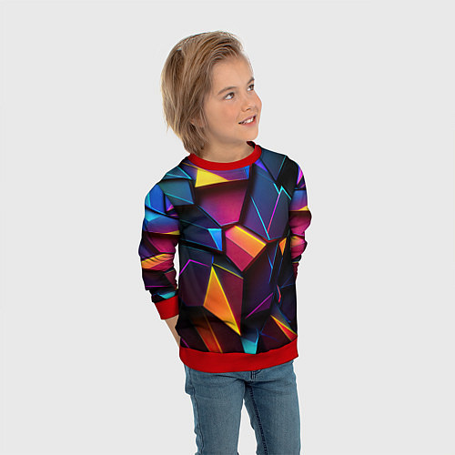 Детский свитшот Неоновые абстрактные плиты / 3D-Красный – фото 3