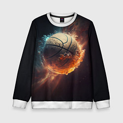 Свитшот детский Баскетбольный мяч в космосе, цвет: 3D-белый