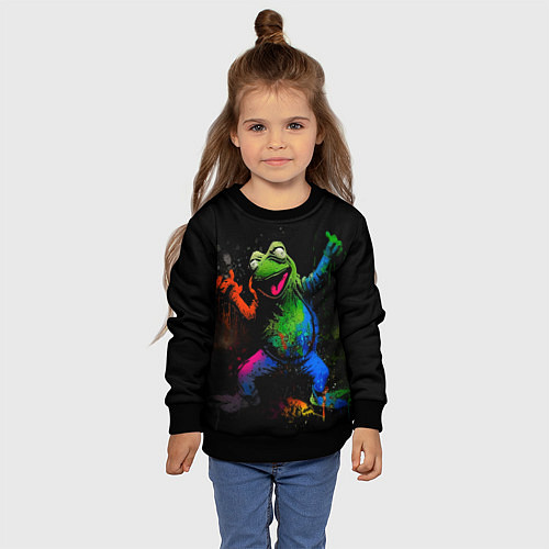 Детский свитшот Лягушонок Пепе в граффити / 3D-Черный – фото 4
