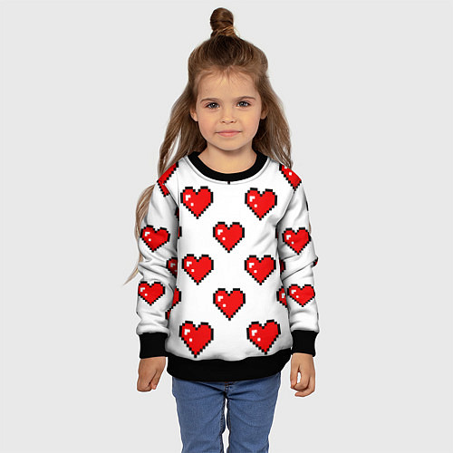 Детский свитшот Сердца в стиле пиксель-арт / 3D-Черный – фото 4