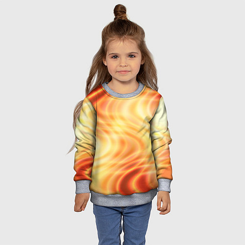 Детский свитшот Абстрактные оранжево-жёлтые солнечные волны / 3D-Меланж – фото 4