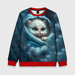 Свитшот детский Котик в одеяльце в облаках, цвет: 3D-красный