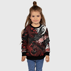 Свитшот детский Красный Irezumi узор, цвет: 3D-черный — фото 2