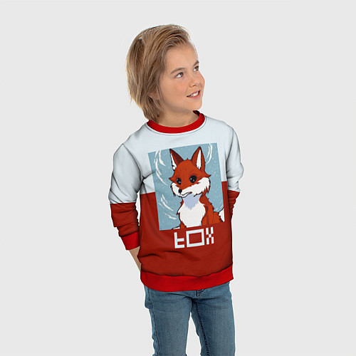 Детский свитшот Пиксельная лиса с надписью fox / 3D-Красный – фото 3