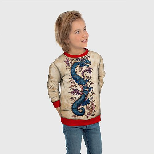 Детский свитшот Irezumi японский дракон-змей / 3D-Красный – фото 3