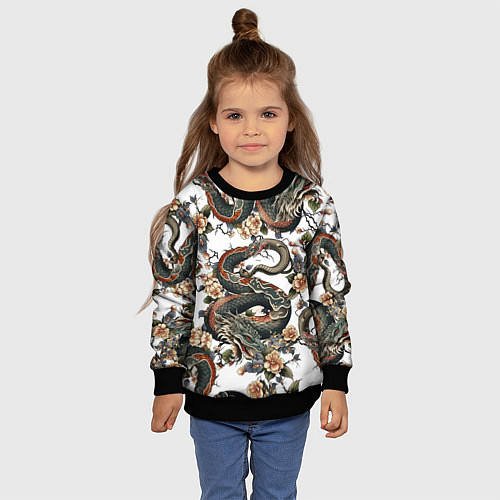 Детский свитшот Тату японский дракон / 3D-Черный – фото 4