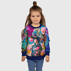 Свитшот детский Девочка с птицами среди цветов - мскусство, цвет: 3D-синий — фото 2