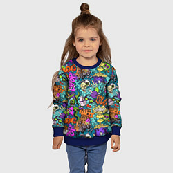 Свитшот детский Поп-арт взрыв с инопланетянином и черепом, цвет: 3D-синий — фото 2