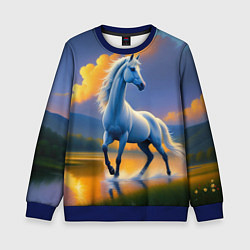 Свитшот детский Белая лошадь на рассвете, цвет: 3D-синий