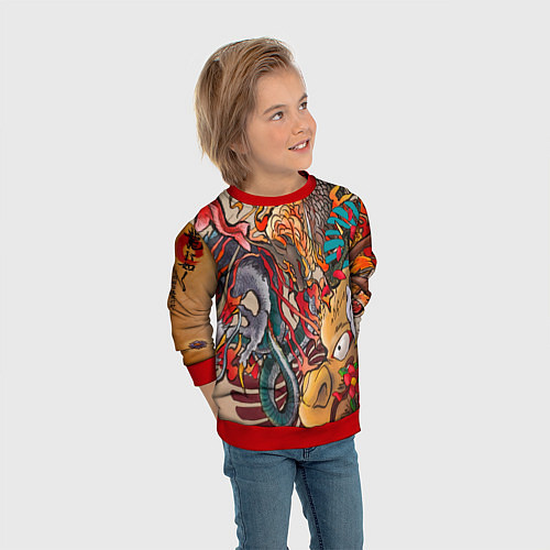 Детский свитшот Иредзуми: демон и дракон / 3D-Красный – фото 3