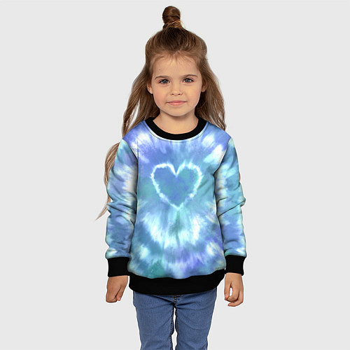 Детский свитшот Сердце - тай-дай - голубой / 3D-Черный – фото 4