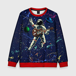 Свитшот детский Космонавт играет на гитаре, цвет: 3D-красный