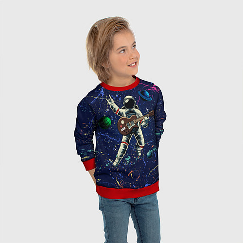 Детский свитшот Космонавт играет на гитаре / 3D-Красный – фото 3