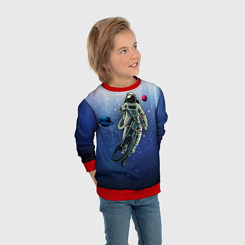 Детский свитшот Космонавт на велике / 3D-Красный – фото 3