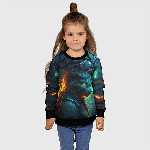 Детский свитшот Кот из разломленных неоновых плит / 3D-Черный – фото 4