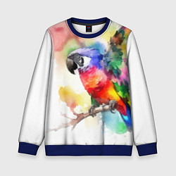 Свитшот детский Разноцветный акварельный попугай, цвет: 3D-синий