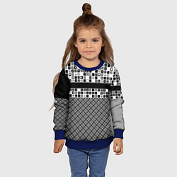 Свитшот детский Черно-белый лоскутный узор-пэчворк, цвет: 3D-синий — фото 2
