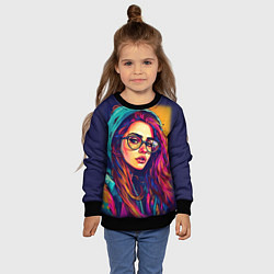 Свитшот детский Девушка в очках из красок, цвет: 3D-черный — фото 2