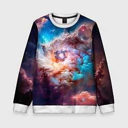 Свитшот детский Небула в космосе в голубо-розовых тонах - нейронна, цвет: 3D-белый