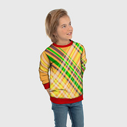 Свитшот детский Желто-зеленый геометрический ассиметричный узор, цвет: 3D-красный — фото 2
