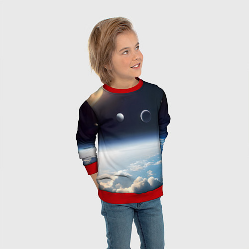 Детский свитшот Космос и планета Сатурн / 3D-Красный – фото 3
