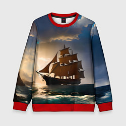 Свитшот детский Парусный корабль галеон, цвет: 3D-красный