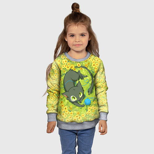 Детский свитшот Судзумэ закрывающая двери: котик с клубком / 3D-Меланж – фото 4