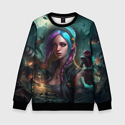 Свитшот детский Jinx art Arcane League of Legends, цвет: 3D-черный