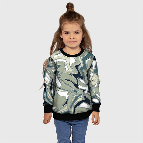 Детский свитшот Абстракция оливковый / 3D-Черный – фото 4