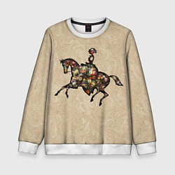 Свитшот детский Ретро девушка на лошади и винтажные цветы, цвет: 3D-белый