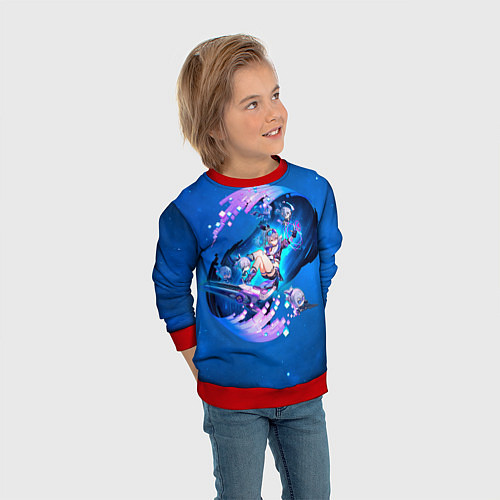 Детский свитшот Хонкай Стар Рейл: Серебряный Волк / 3D-Красный – фото 3