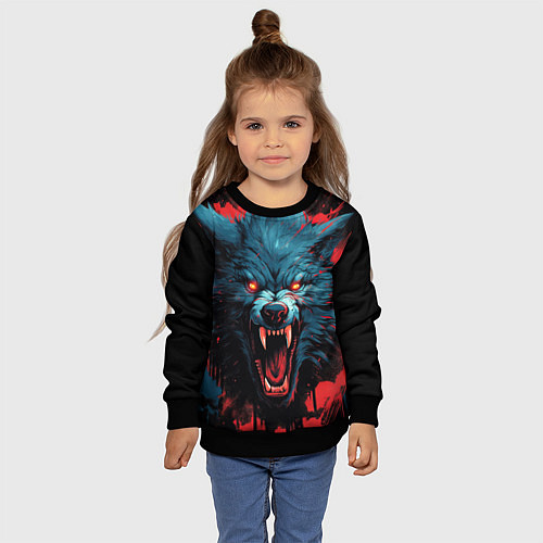 Детский свитшот Wolf black red / 3D-Черный – фото 4