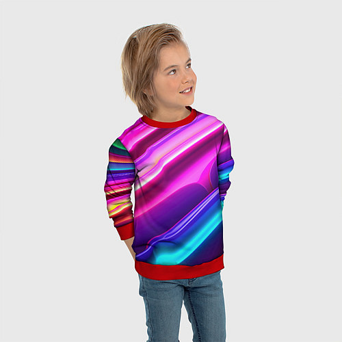 Детский свитшот Неоновые объемные полосы / 3D-Красный – фото 3